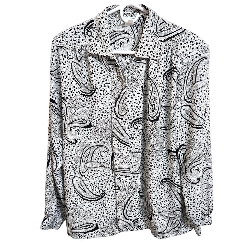 Impressions Long Sleeved Lightweight Blouse Black & White Paisley Floral Size 14